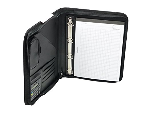Image of Alassio 30027 Reggio Ring Binder DIN A4 Approx. 36 x 28 x 5 cm Black /Fine Touch Imitation with Calculator and Pad A4