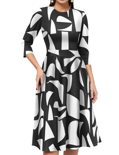 Image of Simple Flavor Women's Floral Vintage Dress Elegant Midi Evening Dress 3 /4 Sleeves