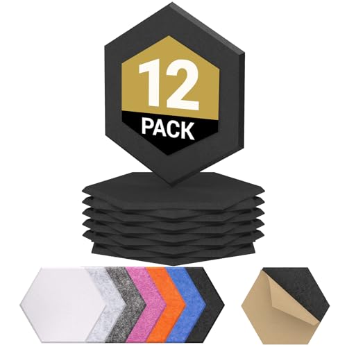 12 Pack Hexagon Acoustic Panels Self-adhesive, TONOR 12"x10"x0.4"...