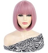 COSYMAY Bob Wig 12'' Short Wig with Bangs Synthetic Halloween Party Cosplay Wigs Average Size (Pi...