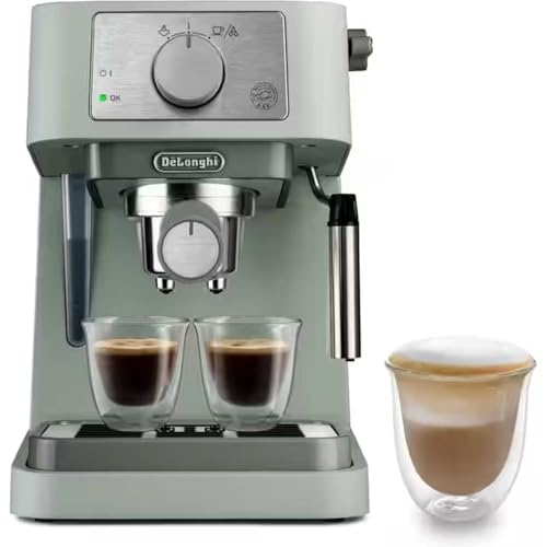 Image of De'Longhi Stilosa EC260.GR Manual Coffee Maker, 15 Bar Pressure, Cappuccino System, Automatic Shut-off, Compatible with ESE Pods, 2-Tier Tray, 1L Capacity, Green