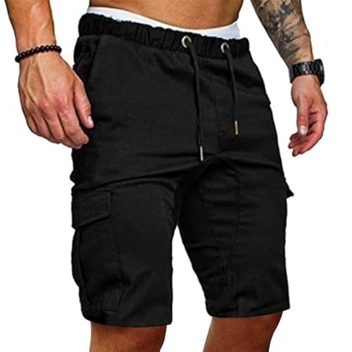 Pkfinrd Lässige Shorts Herren Cargo Shorts Stilvolle Männer Hosen Baumwolle mit Multi -Taschen- for das Fischen Camping lässig (Color : Black, Size : XX-Large)