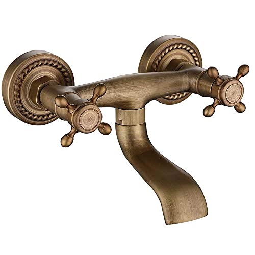 Robinet Baignoire Mural Double Trou Mitigeur Laiton Rétro Double Commande Eau Chaude Froide - 2