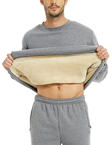 Yeokou Men's Fleece Sweatshirt Sherpa Lined Crewneck Basic Winter Thick Pullover Tops3