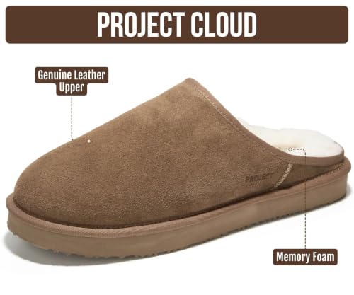 Image of Project Cloud Men's 100% Genuine Leather Shearling Memory Foam Slippers
