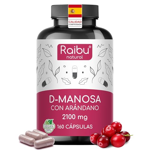 D-Manosa Raibu - 2100 mg alta dosis por día - 160 cápsulas - Con arándano rojo y vitamina C - D Manosa Vegano y Sin Aditivos Químicos - Producido y probado en laboratorio en Europa