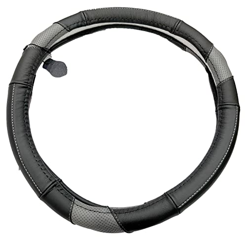 Image of Oshotto SC-010-A Leather Car Steering Cover Black, Grey Colour Compatible with Mahindra Xylo