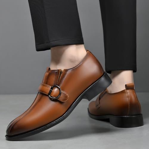 Mens Retro Comfort Slip On Monk Buckle Loafers Pointed-Toe Low Heel Polishing Leather Formal Tuxedo Shoes Fashion Business Dress Oxford Shoes for Formal Business Wedding3