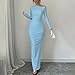 bawilom Womens Bodycon Maxi Dress Fall Fashion One Shoulder Long Sleeve Tight Fitted Wedding Guest Party Club Ruched Dresses Light Blue