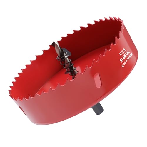 Image of 5.7 Inches /145mm Bi-Metal Hole Saw with Pilot Bit & Arbor | Red-Coated, Cuts Fiberboard, Wood, Drywall, Plastic, Soft Metal, PVC, Cornhole Boards, For Precision Drilling