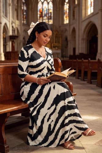 Image of Runwind Plus Size Dress for Women - 3 /4 Sleeve V Neck Maxi Dresses for Women (XL-6XL)