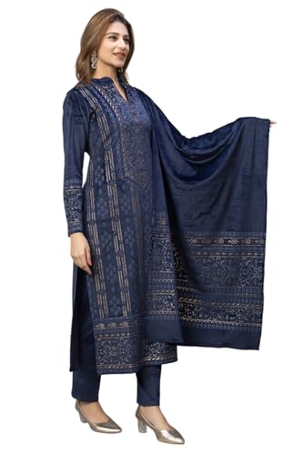 Image of HIFZAA velvet kurta palazzo set with dupatta for womens printed winter wear suit M to 4xl