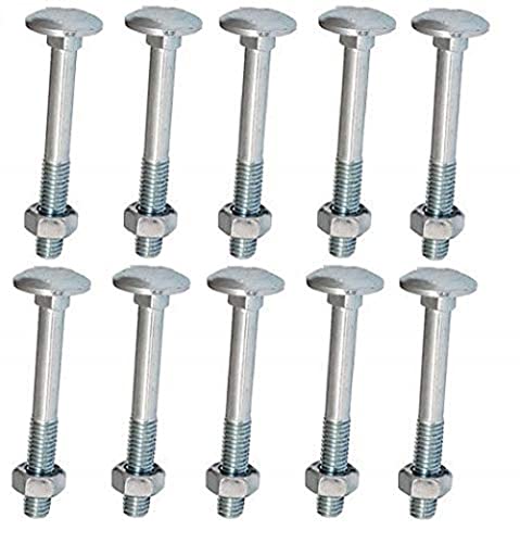 Image of Merriway BH04824 (10 Pcs) Carriage Bolts with Nuts, M6 x 75 mm (1 /4 Inch x 3 Inch), Zinc Plated - Pack of 10 Pieces