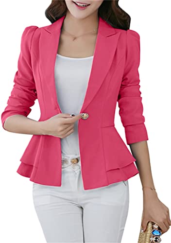 OMZIN Womens Blazers Casual Open Front Long Sleeve Casual Jacket Coat Blazer Jackets Rose L