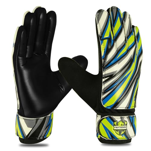 FIGHTSENSE Guantes de Portero de Fútbol para Niños,Jóvenes y NiñosPalma de Látex de 4mm,Transpirables,Antideslizantes,Doble Protección de Muñeca (Amarillo, Talla 2 Adecuada para 4-5 años)