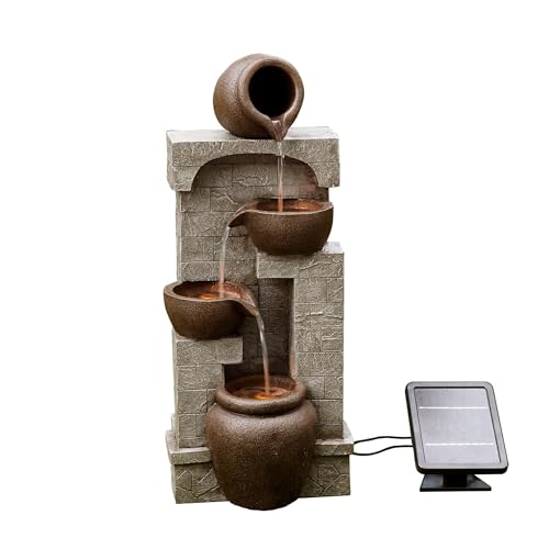 Teamson Home Fontaine de Jardin Cascade énergie Solaire Effet Pierre amphore Batterie et LED Marron Peaktop PT-SF0001