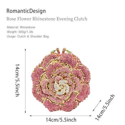 Image of RomanticDesign Women Round Rose Flower Rhinestone Clutch Bag Elegant Crystal Bride Purse for Evening Party Prom Wedding
