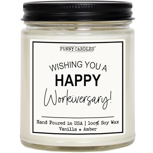 Funny Candles – Happy Workiversary Candle – Funny Employee Appreciation Gift – Vanilla Scented, 100% Soy Wax – Office Gift for Coworkers, Boss, Team, Work Anniversary – Made in USA