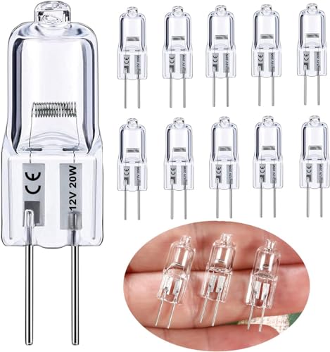 VACLANY G4 Halogen Bulbs 20W 12V,Clear Capsule 2 Pin Lamp Bulb,Halogen Pin Base 2800K,280LM, Warm White Dimmable,10 Pack for Cooker Hood Bulbs, etc.