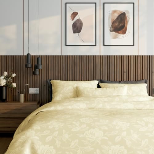 Image of Blue Dahlia 100% Cotton, King Size /Double, Bedsheet (108 inch x 108 inch) + 2 Pillow Covers, 300TC Premium Bedsheet, Jacquard Rose Pattern - Yellow