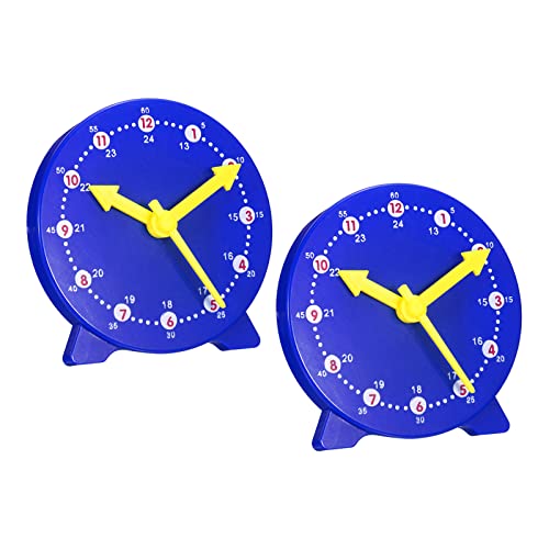 PATIKIL 4 inch Teaching Clock, 2 Pack Learn Clock Learning Tell Time Analog Clock Demonstration Clock 24 Hour 3 Pointers Geared Movement for Classroom Teacher, Blue