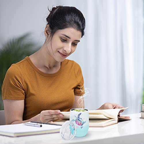 Doudizhu Sea Turtle Insulated Glitter Tumbler, Gifts For Friends, Her, Mom Wine Tumbler 12 Oz Turtle Stainless Steel Cup With Lid, Birthday Gift For Turtle Lovers Beach Ocean Decor #TOP6