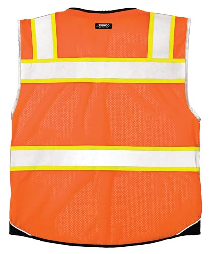 Kishigo Unisex High Visibility Reflective Premium Black Series Black Bottom Vest 1516, Zipper Closure, Polyester, ANSI 107 Type R / Class 2, Construction, Utility, Waste Management