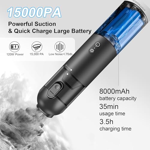 GNOWE Cordless Handheld Car Vacuum Cleaner - 15000PA Portable Vacuum with LED Light & HEPA Filter, Blow & Suction 2 in 1 Small Hand Held Cleaner for Car Detailing, Pet Hair, Home, Office by GNOWE - Image 5