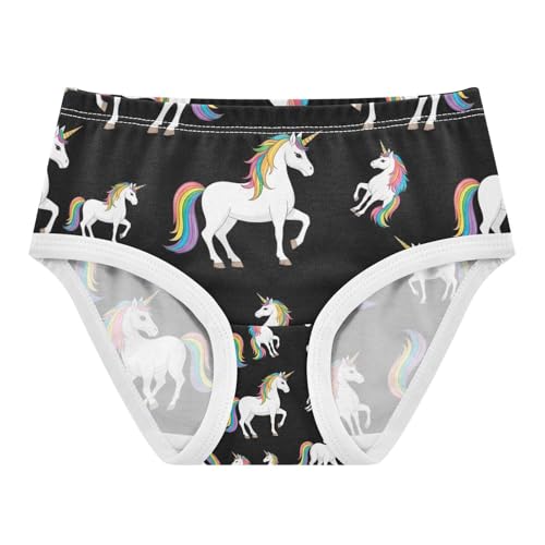 Underwear Girls, Cute White Unicorns Black Toddler Briefs, Cotton Girls Underwear, 2T–8 Years