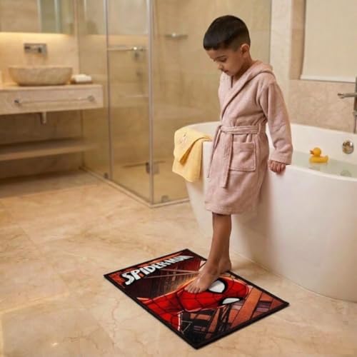 Image of Athom Living Premium Anti Slip Printed Kids Bathmat, Durable Nylon Fabric, Soft Texture, Easy to Clean, Stylish Home Decor Mat for Doorway & Kids Room, 37x57 cm, Multicolor (Spiderman)