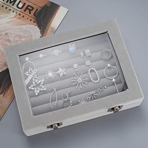 Earring Organizers Ring Holder Storage Boxes for Jewellery Earring Ring, Glass Showcase Display Jewellery Organizer Box Tray for Rings Earring Velvet Earring Display Storage Box for Women Ladies Girls