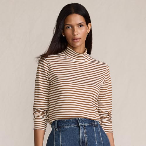 Image of Lands' End Women's Relaxed Cotton Long Sleeve Mock Turtleneck Shirt