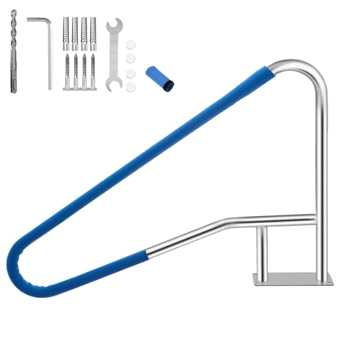 GarveeLife Pool Handrail, 55"x32" Pool Railings for Inground Pools, Swimming Pool Safety Handrails 375lbs Load Capacity, 304 Stainless Steel Pool Stair Rail with Grip Cover, Quick Mount Base