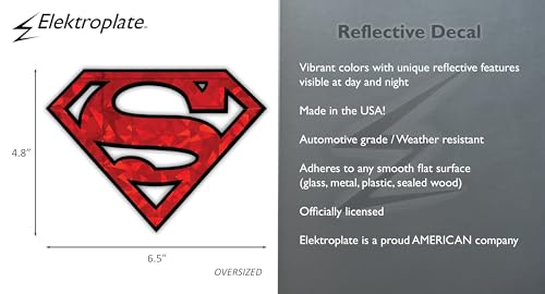 Image of Elektroplate Superman Logo Reflective Car Decal Red Oversized 6.5 inch | Officially Licensed DC Comics - Weatherproof Automotive Grade Sticker for Water Bottle, Laptop & More - Made in the USA