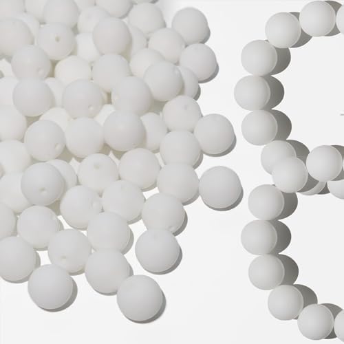 120pcs 15mm Silicone Round Beads for DIY Crafts, Keychains, Pens, Necklaces and Bracelets Making,Assorted Rubber Beads Set (White)
