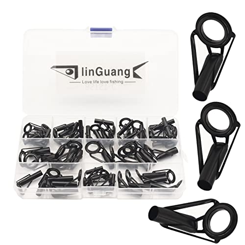 LINGUANG Fishing Rod Replacement Tips Repair Kit 35Pcs and 40Pcs, 50 pcs ，Stainless Steel Ceramic Ring Guide Tips… (C-50PCS Rod Tips)…