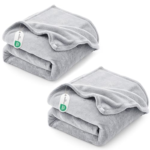 CozyLux Flanell Decken - Extra weiche 100% Mikrofaser Reversible Hundebettdecke - Atmungsaktive graue Decke