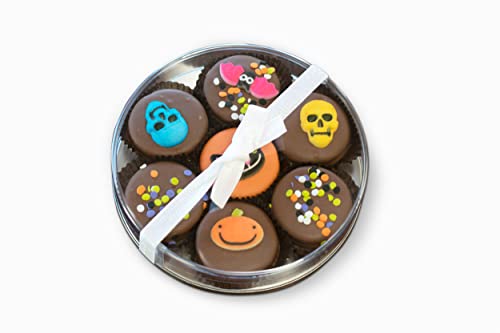 Olde Naples Halloween OREO Gift Basket, Chocolate Dipped Oreo Cookies, Hand decorated, 7 Oreo Cookies, Milk and White Chocolate Cookies Assortment