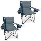 TIMBER RIDGE 550 LBS Oversized Folding Camping Chair for Adults, Heavy Duty Camping Chairs with Cup Holder Side Pocket, Lawn, Picnic, 2 Pack (Navy)