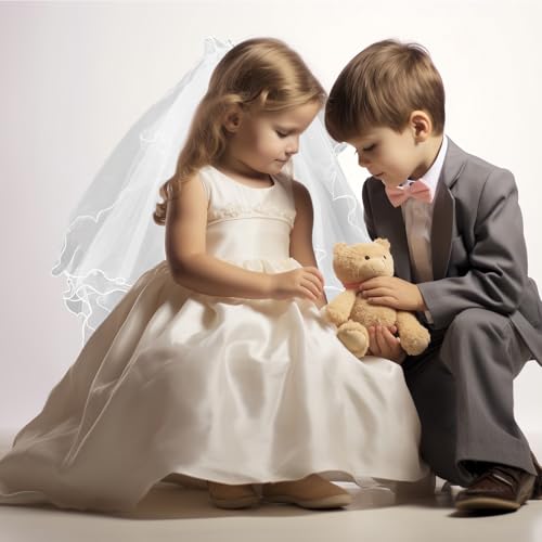 LUOZZY Multi-layer White Bow Veil for Girls First Communion Church Ceremony and Birthday Accessories3