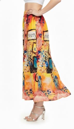 Image of VAGISHA Women's 4-Metre Flared Long Skirt | Skirts for Women Long Length | Long Skirts for Girls | Ethnic & Boho Printed Wear with Elastic Waist | Perfect for Party, Festive & Casual Look