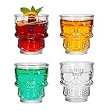 REUJIHXY 4Pcs 1.75 Oz Shot Glass, Skull Face Heavy Base Shot Glass Set, Whiskey Glass Perfect for Wine Tasting, Tequila, Shooter, Cocktail Pourer, Jigger-clear shot glasses-50ml (4)