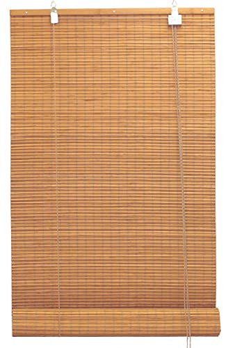 Seta Direct, Bamboo Flat-Weave Sun-Filtering Roll Up Blind - 24-Inch Wide by 66-Inch Long (Amber Honey)