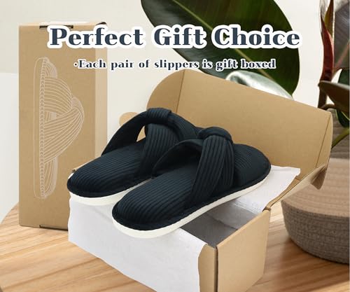Image of Memory Foam House Slippes for Woman, Comfy Open Toe Women's Bedroom House Shoes, Cross Band Slippers with Bow for Indoor and Outdoor, Gift for Women Ladies and Girls