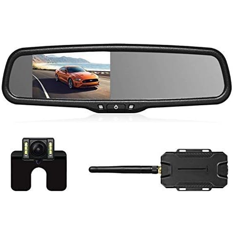 AUTO-VOX Wireless Reverse Camera Kit Car Backup Camera with Rear View Mirror Monitor and IP68 Waterproof Reversing Camera 6 LEDS Super Night Vision Back Up Car Camera Kit Easy Installation Cover