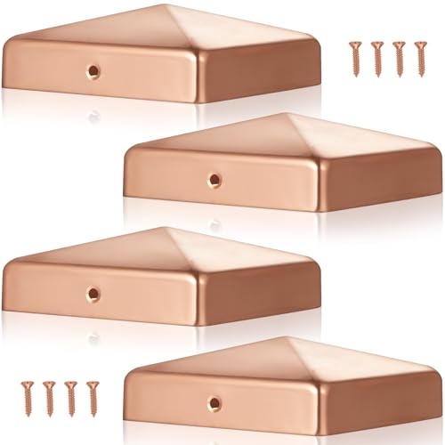 Tandefio 4 Pcs 4x4 Solid Copper Post Caps Fence Pyramid Decking Caps with Screw for Metal Wood Cedar Fence Deck Corridors Mailbox Posts End Cover