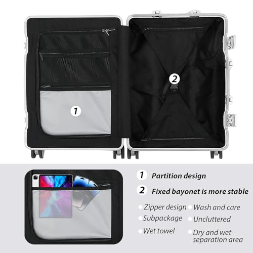 Tmore Aluminum Frame Luggage with No Need to Check in, Hardside Suitcase with Spinner Wheels, Metal Travel Luggage with Double Tsa Locks, 20 Inch, Gray Small4