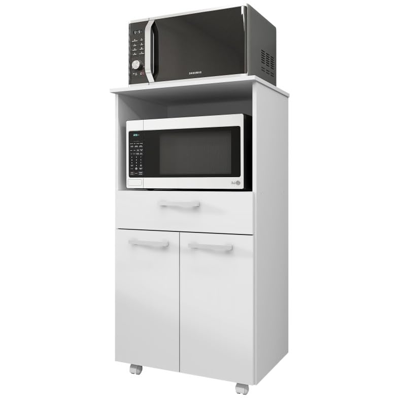 ACTUAL DIFFUSION Meuble Micro-Onde Blanc Mobile 2 Portes 1 Tiroir L 61 H 117.5 P 48.8 cm