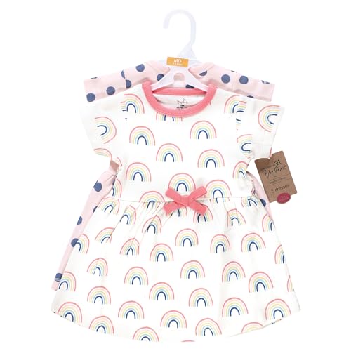Image of Touched by Nature Infant Toddler Girls Organic Cotton Short-Sleeve, Rainbows Sunshine, 12-18 Months