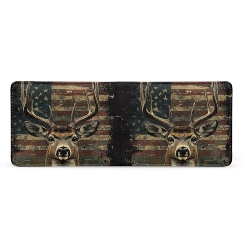Image of Coldinair Elk American Flag Wallet for Teen Boys Kids Bifold Wallet Purse Leather Credit Card Cash Id Holder Cool Slim Bifold Small Coin Purses